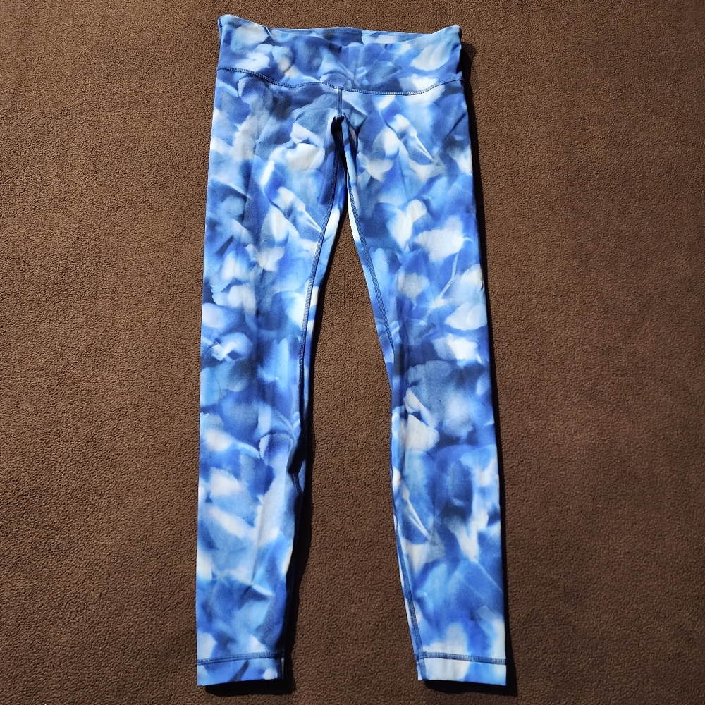 Lululemon Tights Women 28” Wunder Under LR Tight BBBN LW5APES Blue White Size 8